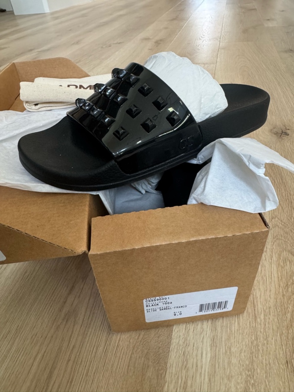 Black Stud-Detail Slide Sandal - Women